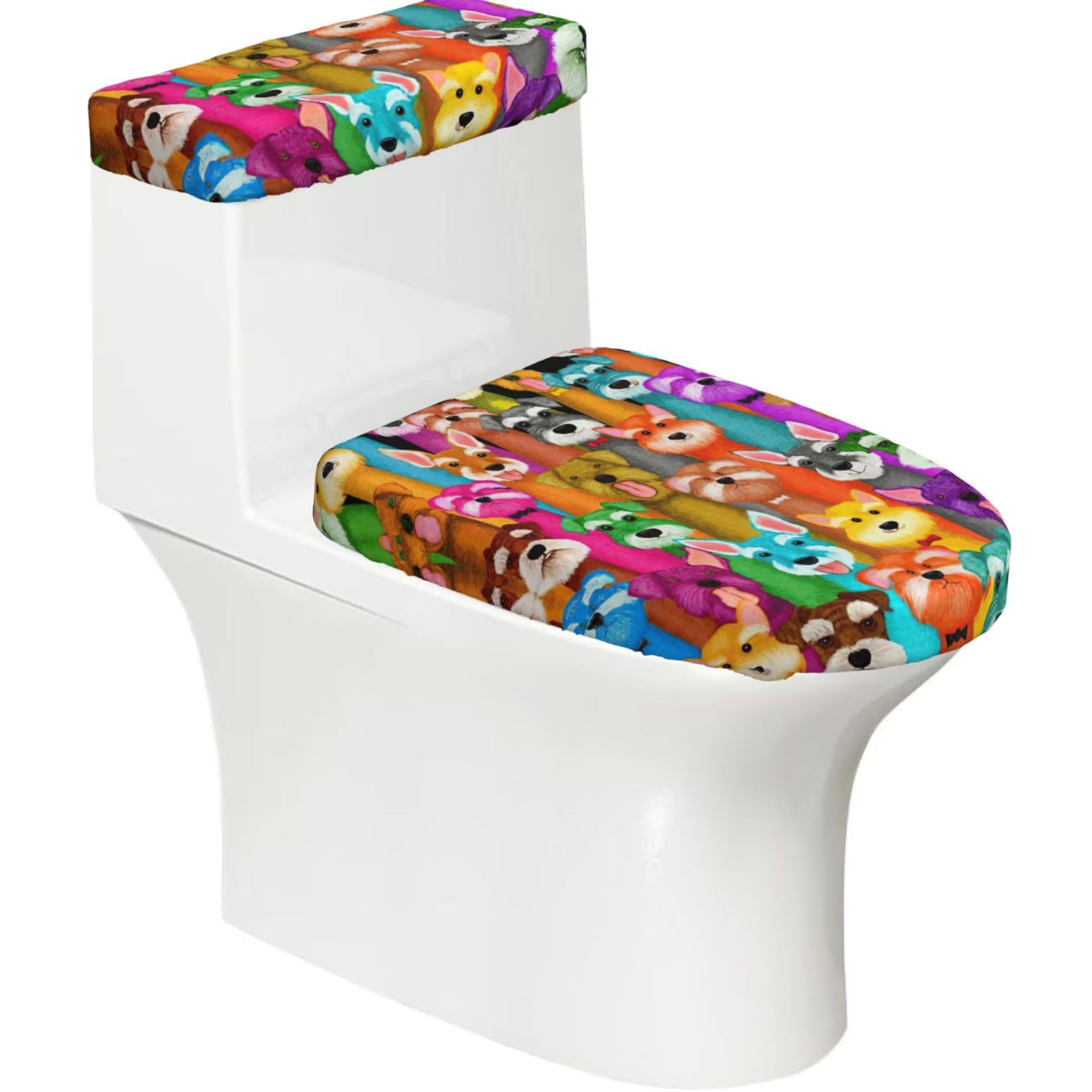 Oil Cute Schnauzer Dogs Printed Toilet Tank and Lid Cover Set of 2 for Most Bathrooms, Fits Elongated Round Toilets