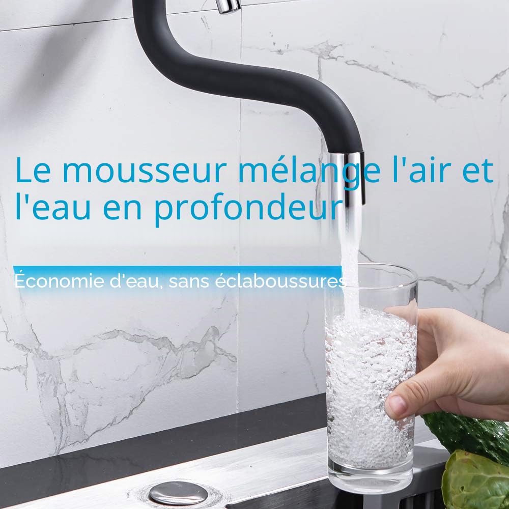 ONECE Robinet de Cuisine Mural Noir, Mitigeur Evier Pivotant à 360°