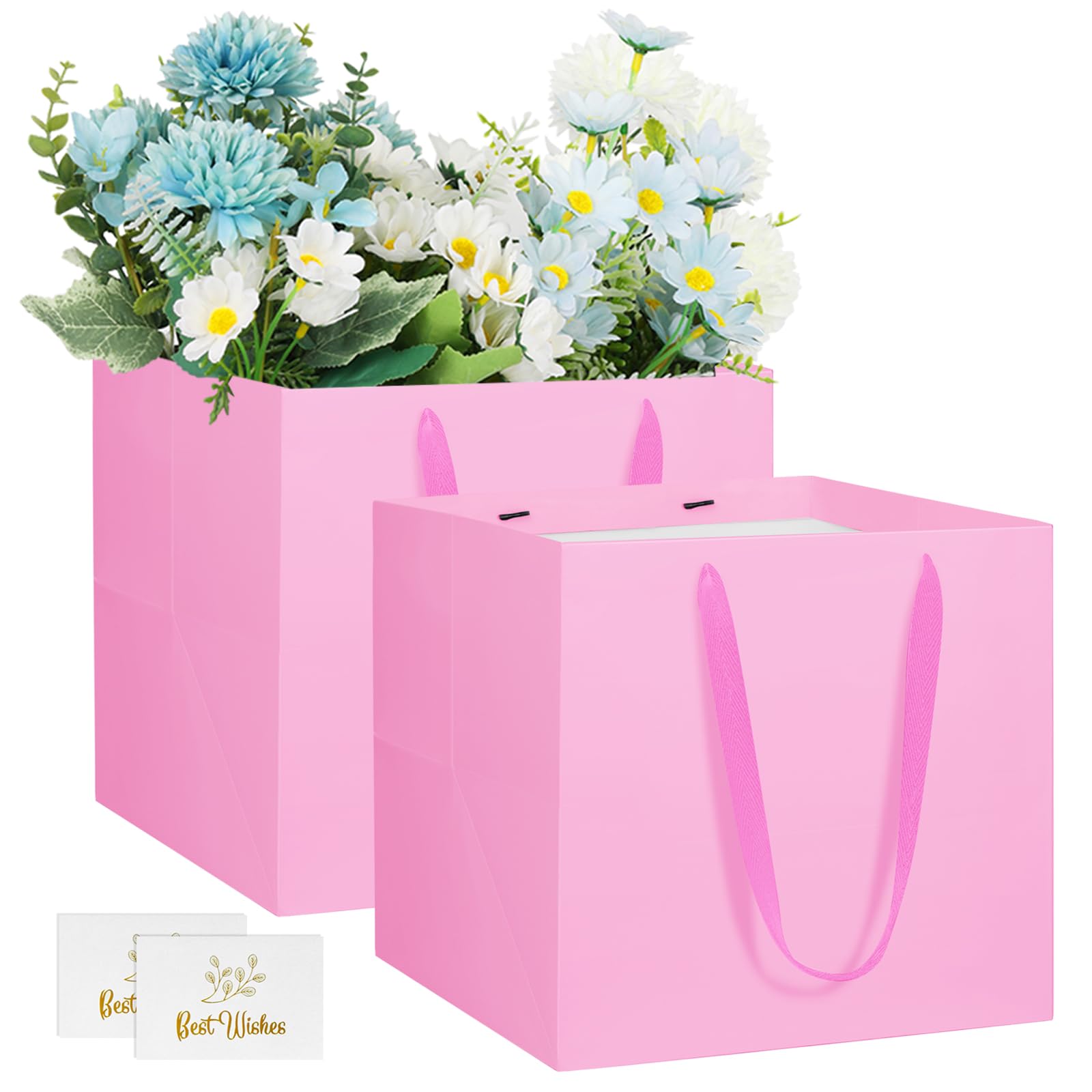 NAHRMY 2 Stück Rosa Geschenktüte Papiertüten, Quadratische G
