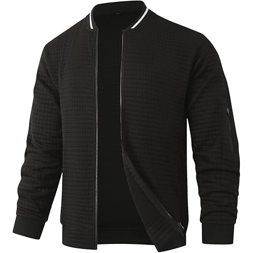 HOOD CREW Men’s Lightweight Casual Jackets Varsity Bomber Jacket Coat with Zipper