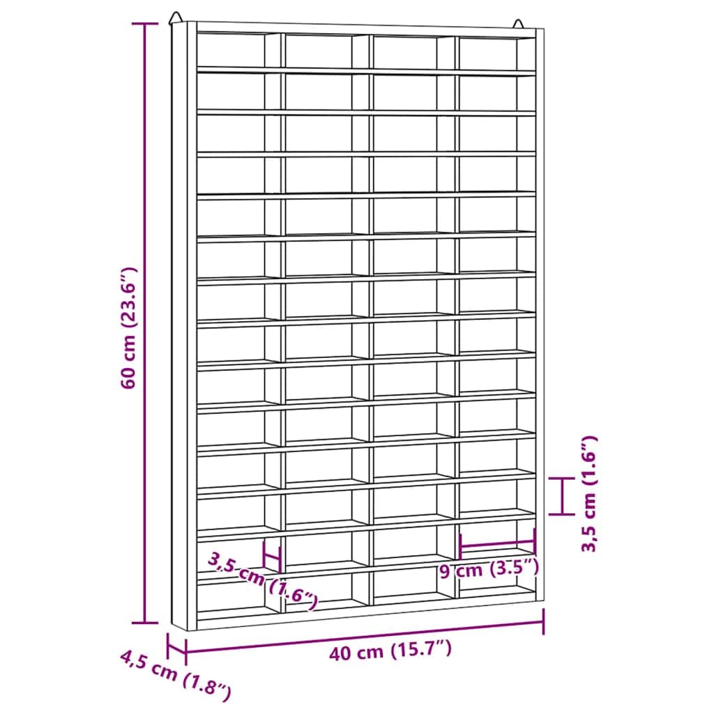 Wooden Wall Mount Display Case with 56 Compartments | Plywood cabinet measuring 15.7x1.8x23.6 inches, ideal for organizing and showcasing small figurines and collectibles.