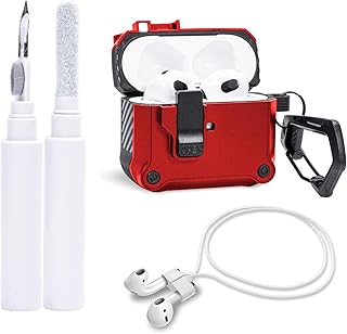 Airpods Case 3rd Generation with Airpods Cleaning Kit & Magnetic Anti-lost Straps, Secure Lock Clip Full Body Shockproof Hard Shell Protection Case for Apple Airpod 3 Gen 2021, Front LED Visible