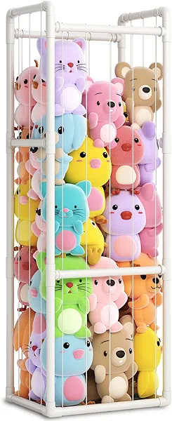 Stuffed Animal Storage Organizer for Kids Room - Large Vertical Zoo Cage with Sturdy PVC Tubes - Space-Saving Plush Toy Holder for Bedroom Nursery Playroom