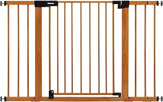 Babelio 29-48" Metal Baby Gate with Brown Wood Pattern, Auto Close Dog Gate PressGuard P7 for The House, Stairs and Doorways, Pressure Mounted Pet Gate with Door, Safety Gate for Child and Pets