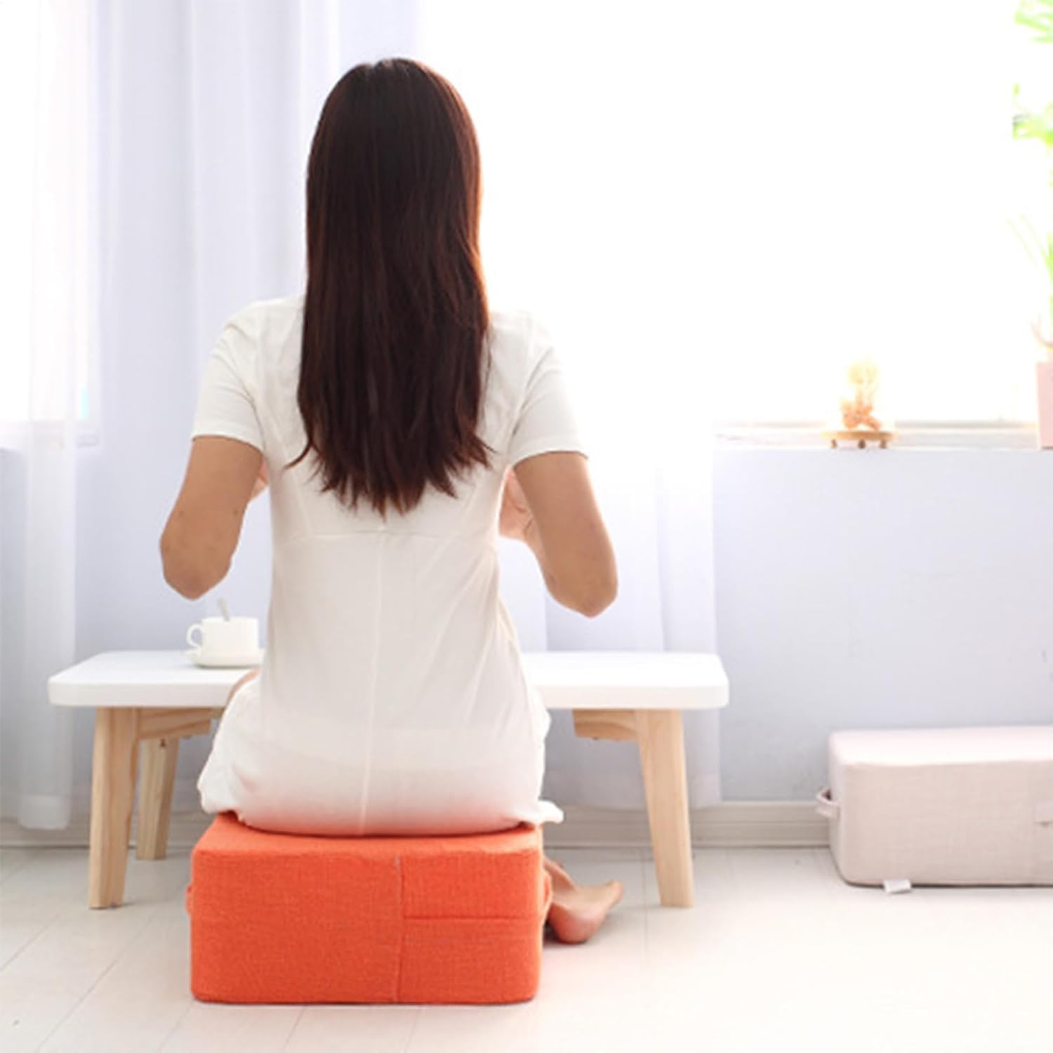 Cojín de Suelo Tatami Lavable de algodón y Lino, Grueso y cómodo, portátil con asa para meditación