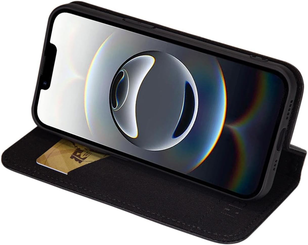 32nd Classic Series 2.0 - Real Leather Book Wallet Flip Case Cover for iPhone 16e (2025), with RFID Blocking Card Slot, Magnetic Closure and Built in Stand - Black