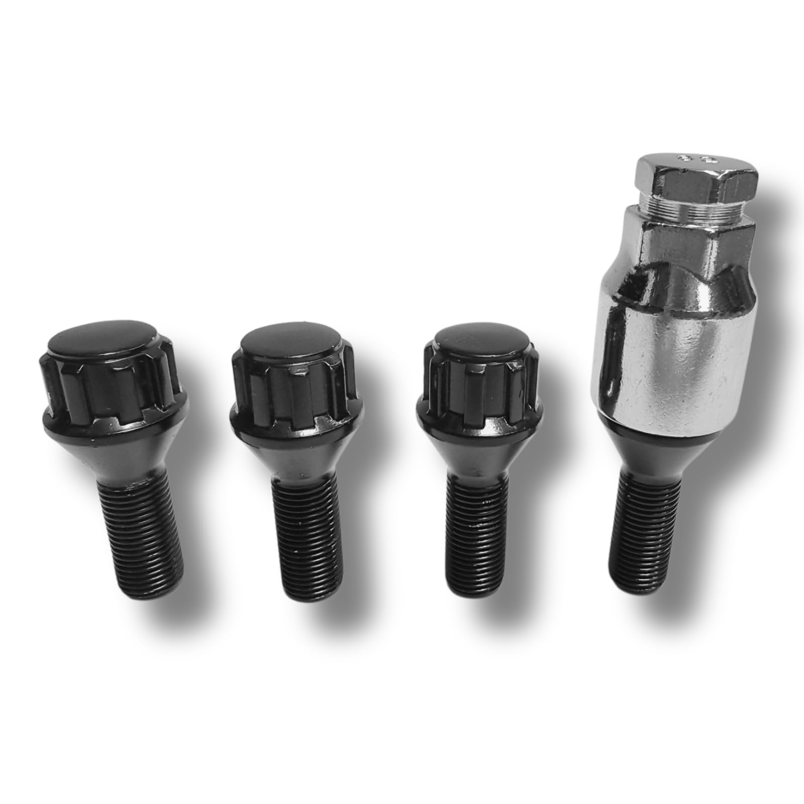 Felgenschloss M12x1,25x27mm Kegelbund 60° kompatibel mit Alfa Romeo Fiat Ford Jeep Lancia Maserati schwarze Felgenschlösser in Set Felgensicherungen Radsicherungen Radschrauben Radbolzen Schrauben