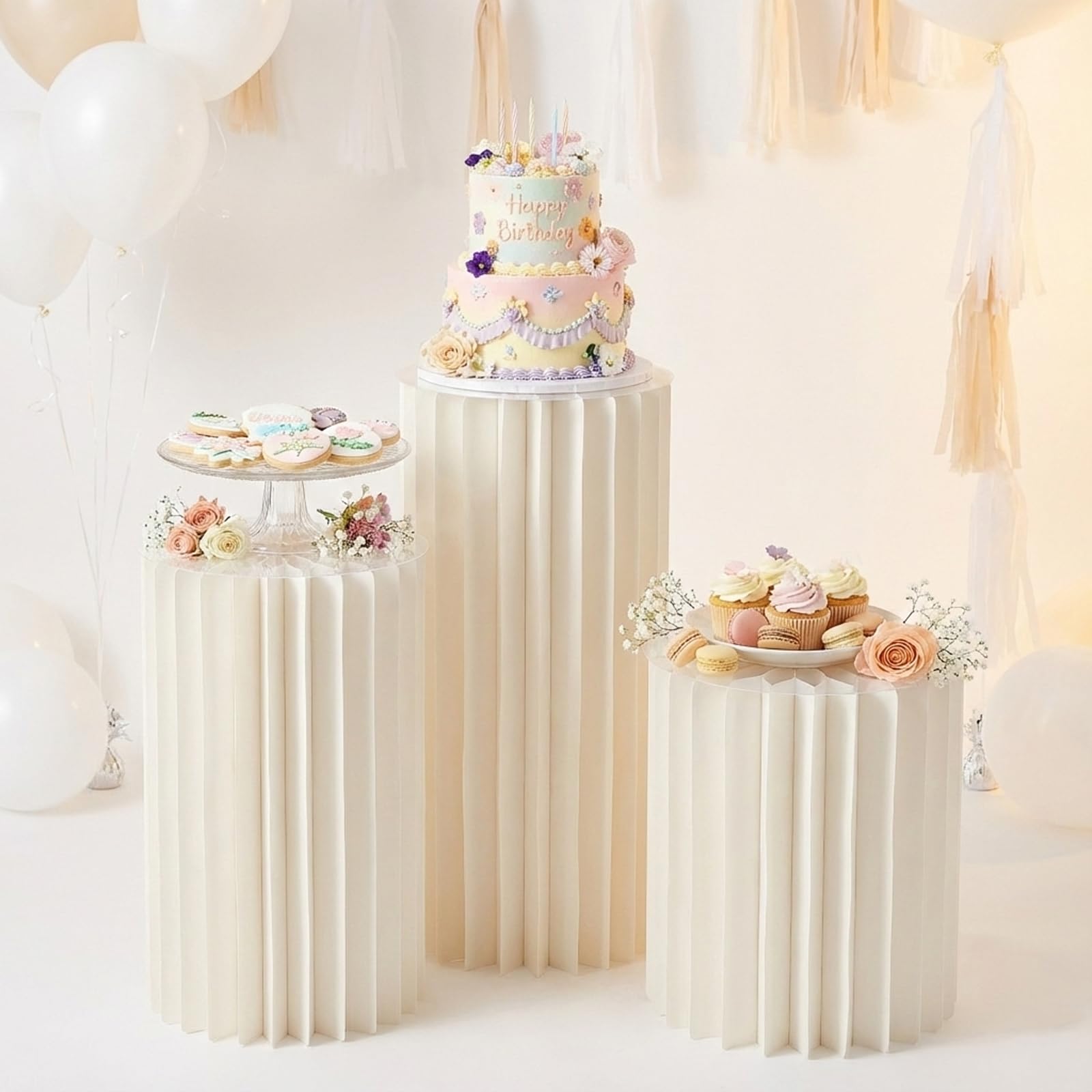 Set di 3 colonne decorative con piastra acrilica, supporto pieghevole per torte e display a buffet, colonne per matrimoni, feste e dessert tavolo 40/60/80 cm
