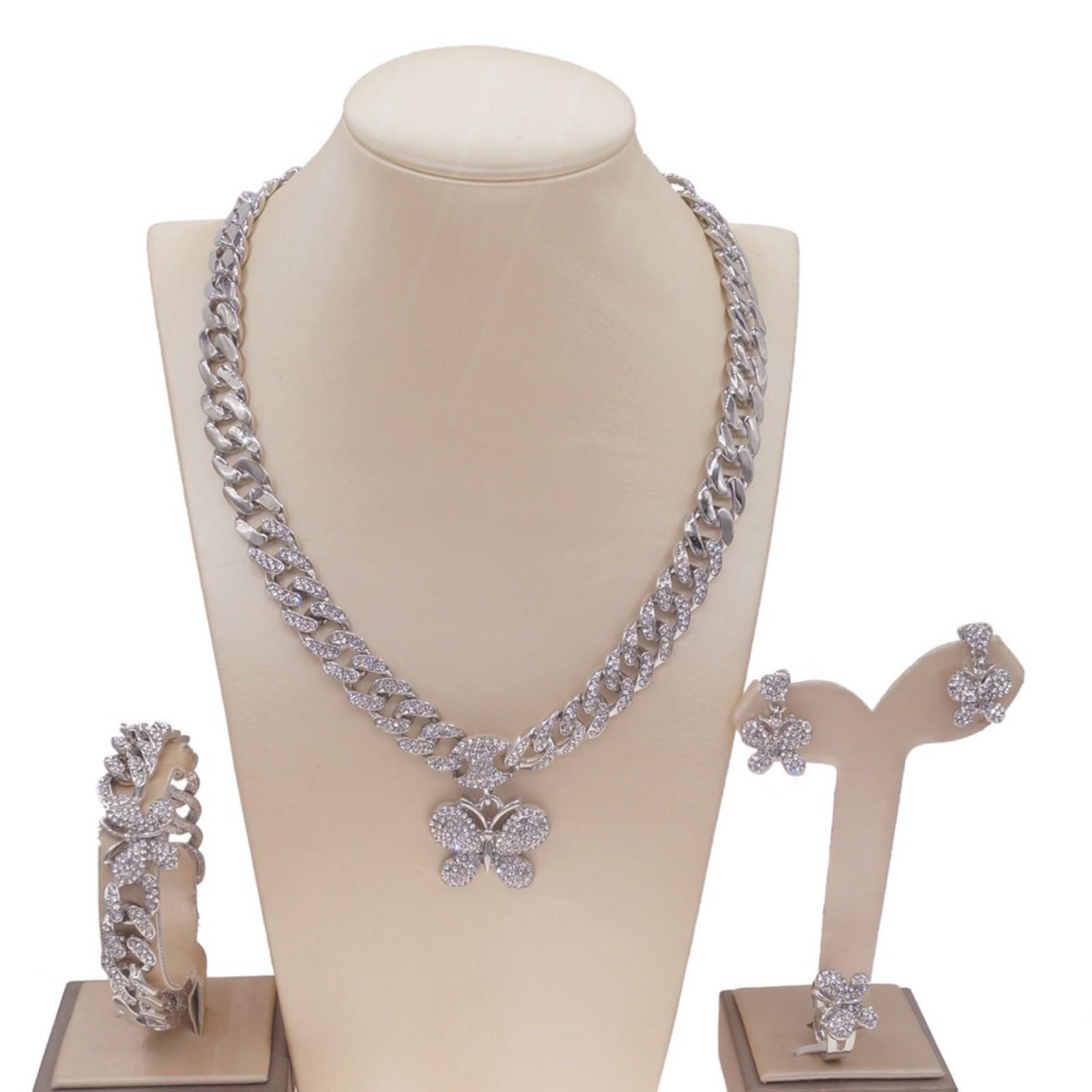 4 pcs Sparkling Crystal Bridesmaid Brides Bijoux Bijoux pour Femmes Collier Boucles d'oreilles Ring Adjustable Women's Wedding Part