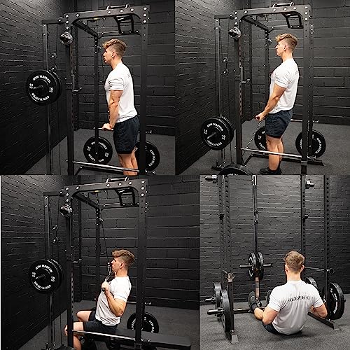 GYM MASTER GM1 Power Rack Squat Cage for Home Weight Lifting Training with Optional Dual Pulley Cable System - Power Rack and Cable Pulley System - Image 3