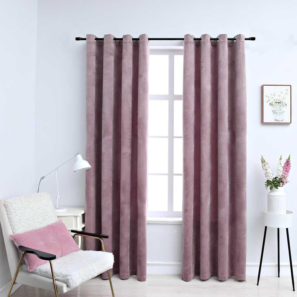 Verdunkelungsvorhänge mit Ösen 2 Stück Samt Antik-Rosa 140x245 cm Blickdicht für Wohnzimmer Schlafzimmer mit Metallringen als Sichtschutz und Sonnenschutz