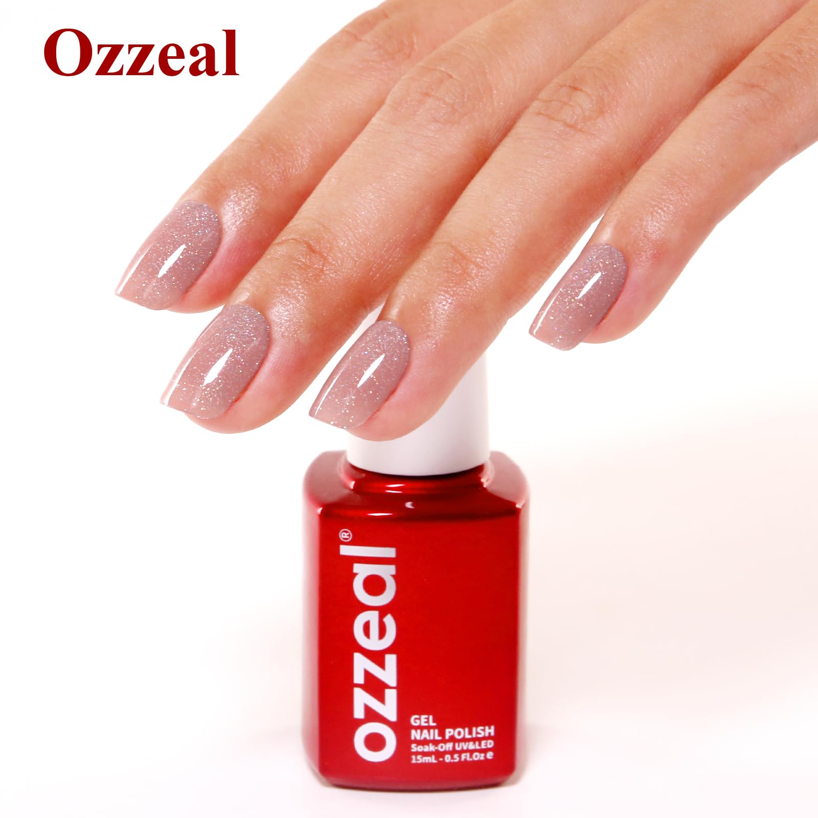 Ozzeal Iridescent Nude Mauve Pink Gel Nail Polish, 15ML Sparkle Shimmer Glitter, Soak Off LED UV Gel Nail Polish for Art DIY Manicure — view 4