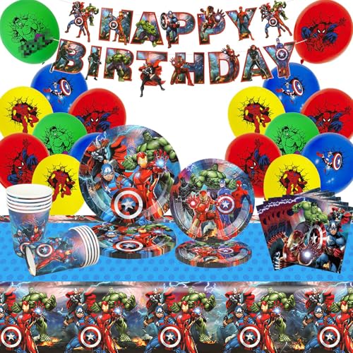 Louça de festa de aniversário super-heróis, 73 peças super-heróis decoração de aniversário, super-heróis suprimentos de festa, balões, bandeira, pratos, toalhas de mesa, guardanapos, canecas - 10