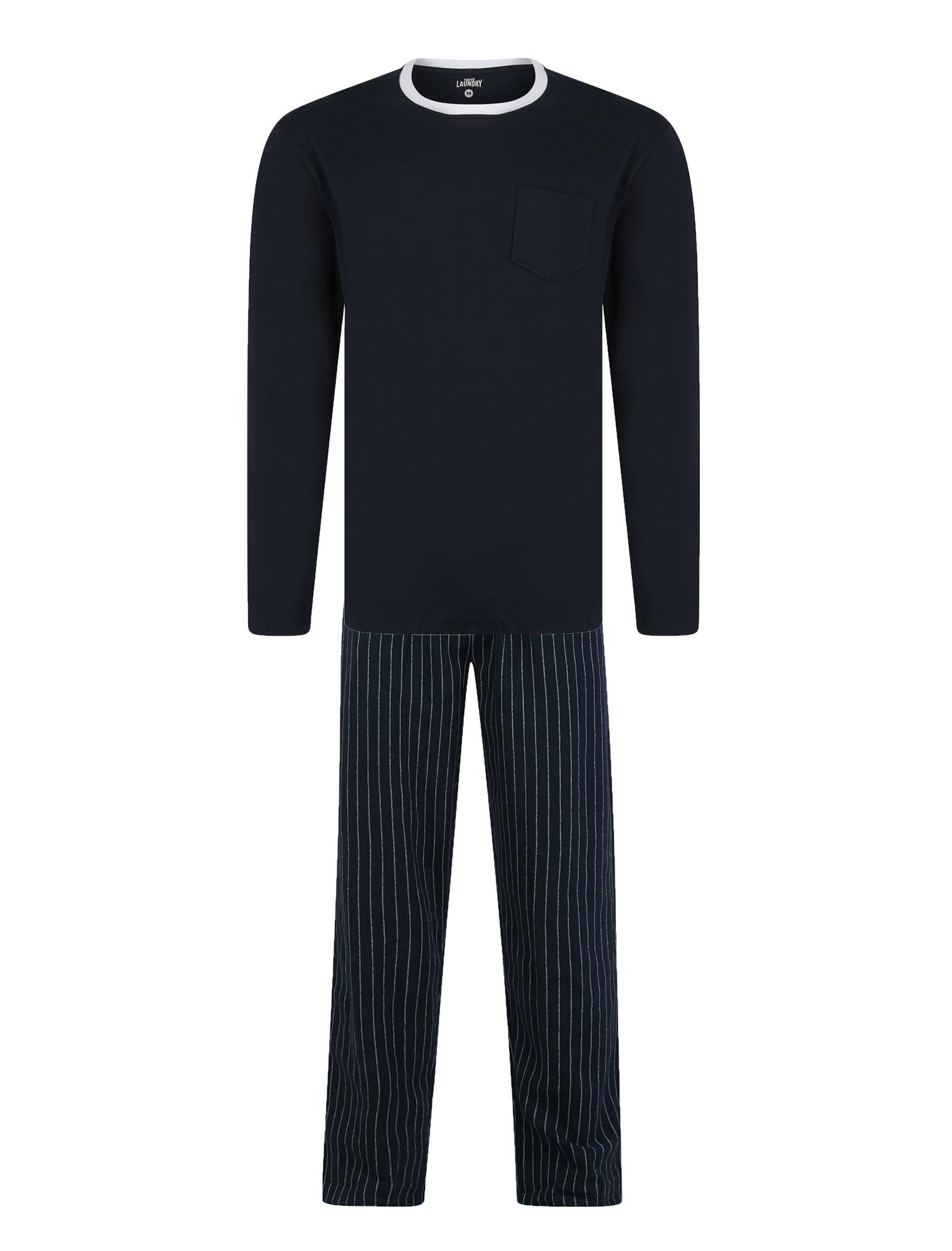 Tokyo Laundry Men's Laniis - Navy Cotton Pyjama Lounge Set With Bottoms & Long Sleeved Top