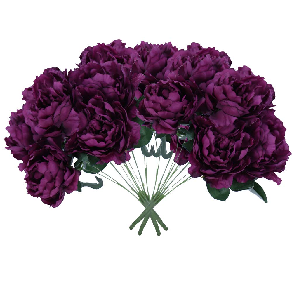 YATAI 4 Bunch Artificial Silk Peony Flowers Wholesale Floral Wedding Fake Flowers Artificial Plants Leaves Branches for Bridal Bouquets Arts Crafts Project Decorations (Purple)
