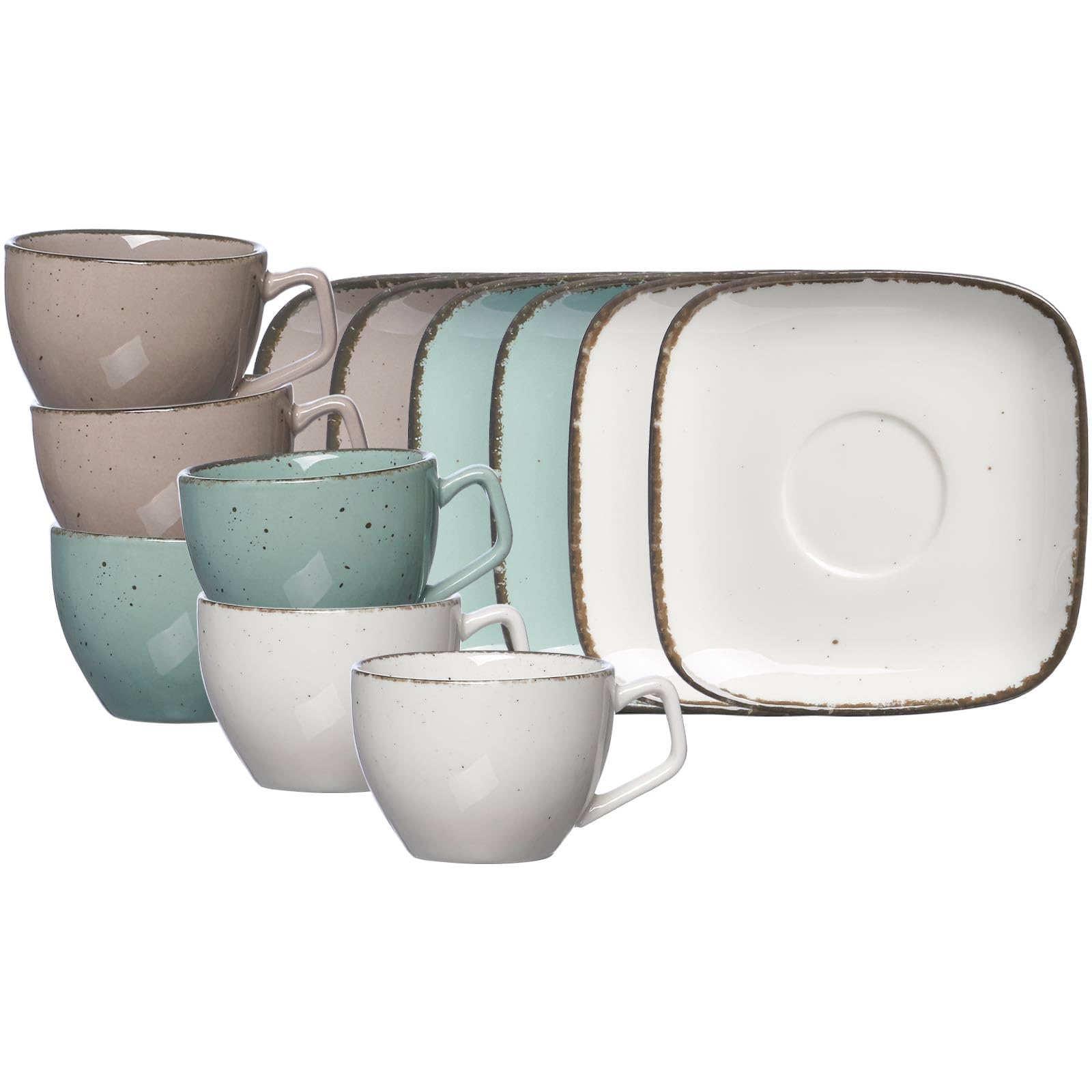 Ritzenhoff & Breker Casa Espresso-Set 12-teilig, Espressotassen (80 ml) mit Untertassen (10 cm) für 6 Personen, Charmanter Vintage-Look mit Unikat-Charakter, Porzellan, Gemischt