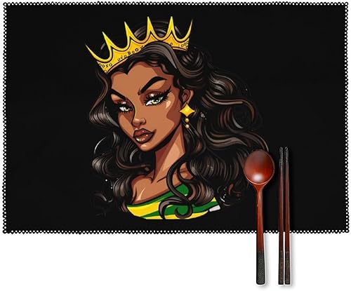 Jamaican Black Women Placemats Set of 6 Resistant Table Mats Washable Place Mats for Dinner Party Table Decoration