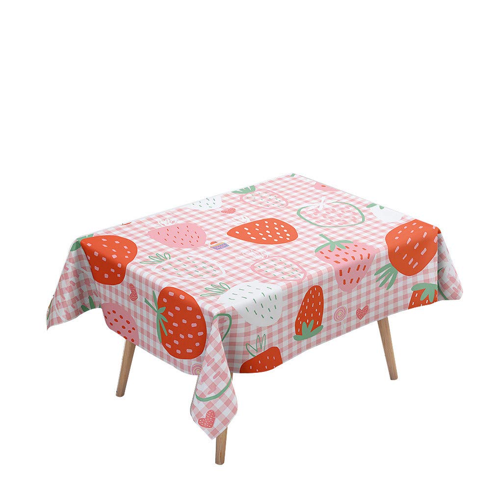 Morbuy Table Cloths Rectangular Waterproof, 3D Strawberry Print Tablecloths Stain Resistant Tablecloth Wipe Clean Table Cover for Decorations Kitchen Garden Party (Pink Plaid,90x90cm)