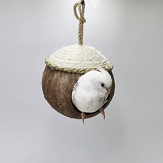 Yuâ€™s north Nest for Birds Bird Nest House Natural Coconut Shell Simulation Birdhouse Grass Bird Hut Parakeet Nesting Box (Straw Rope Wood