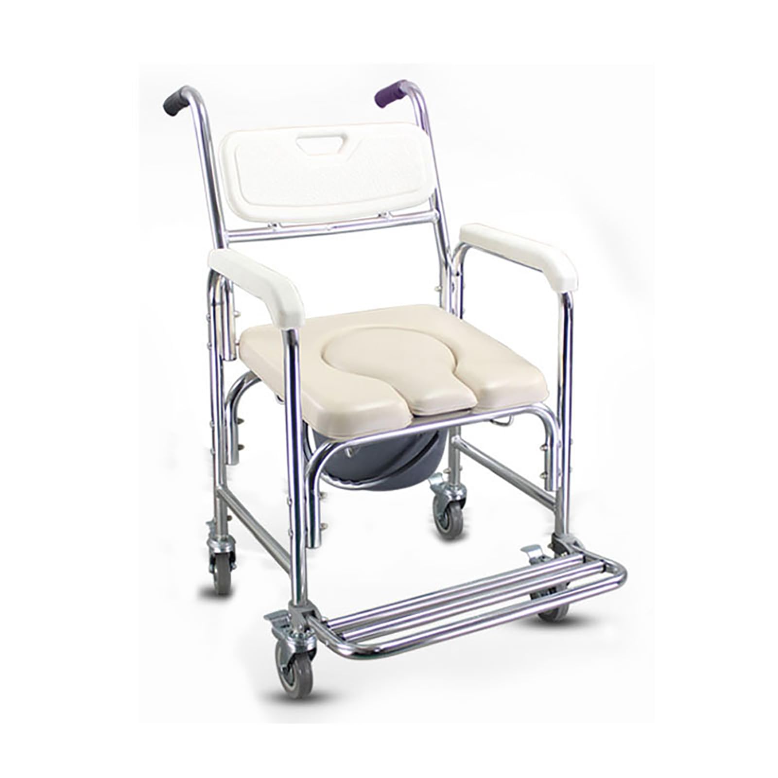 Chaise percée de toilette 4 en 1 avec roulettes et repose-pieds pour chambre