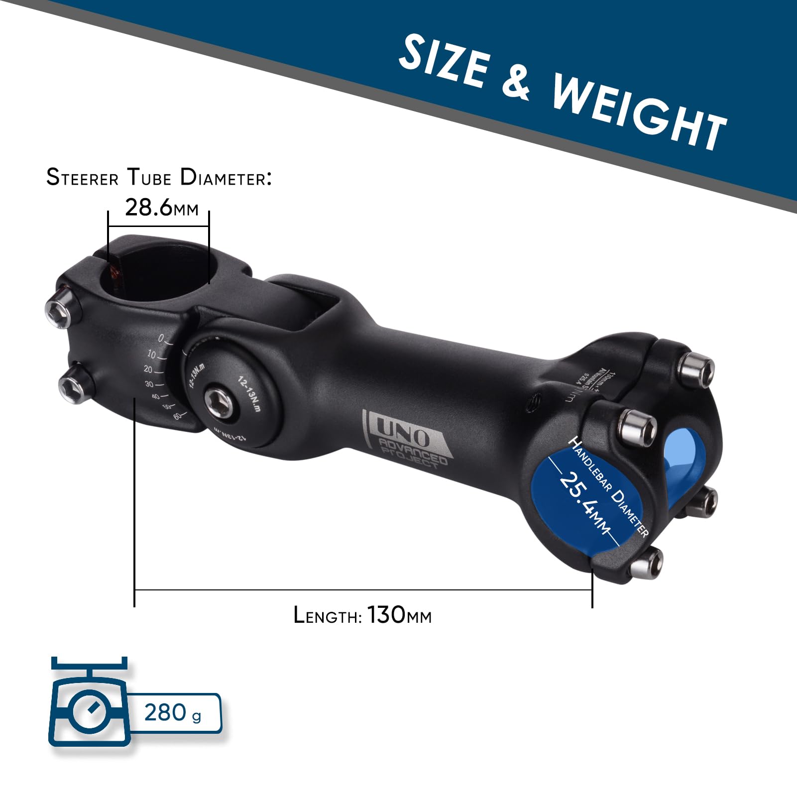 BESNIN Stelo della Bici 0-60 Gradi 25.4mm 90mm 110mm 130mm Stelo Manubrio Bici Regolabile Gambo Manubrio MTB Attacco Manubrio MTB Stelo Bici MTB Manubrio Stelo