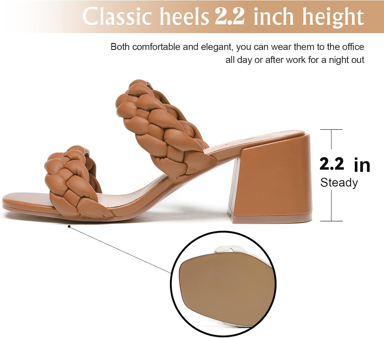 Athlefit Women's Braided Heeled Sandals Strappy Square Open Toe Heels Backless Mules Slip On Block Heels - Image 4