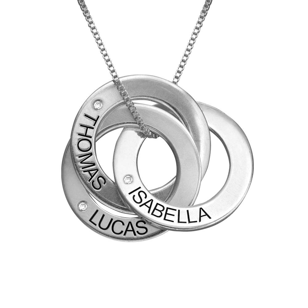 Personalized Russian Ring Pendant Necklace with Diamond/Birthstone Options - Sterling Silver, Gold Plated, Gold Vermeil or 14K Solid Gold - Two or Three Rings - by MYKA