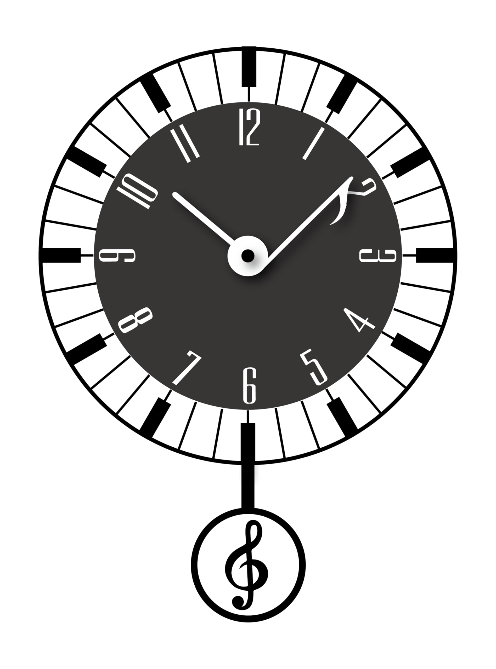 Novelty Music Shaped Pendulum Wall Clock with Swinging Note, Battery Operated, Decorative Clocks for Living Room, Bedroom, Kitchen Home Decor