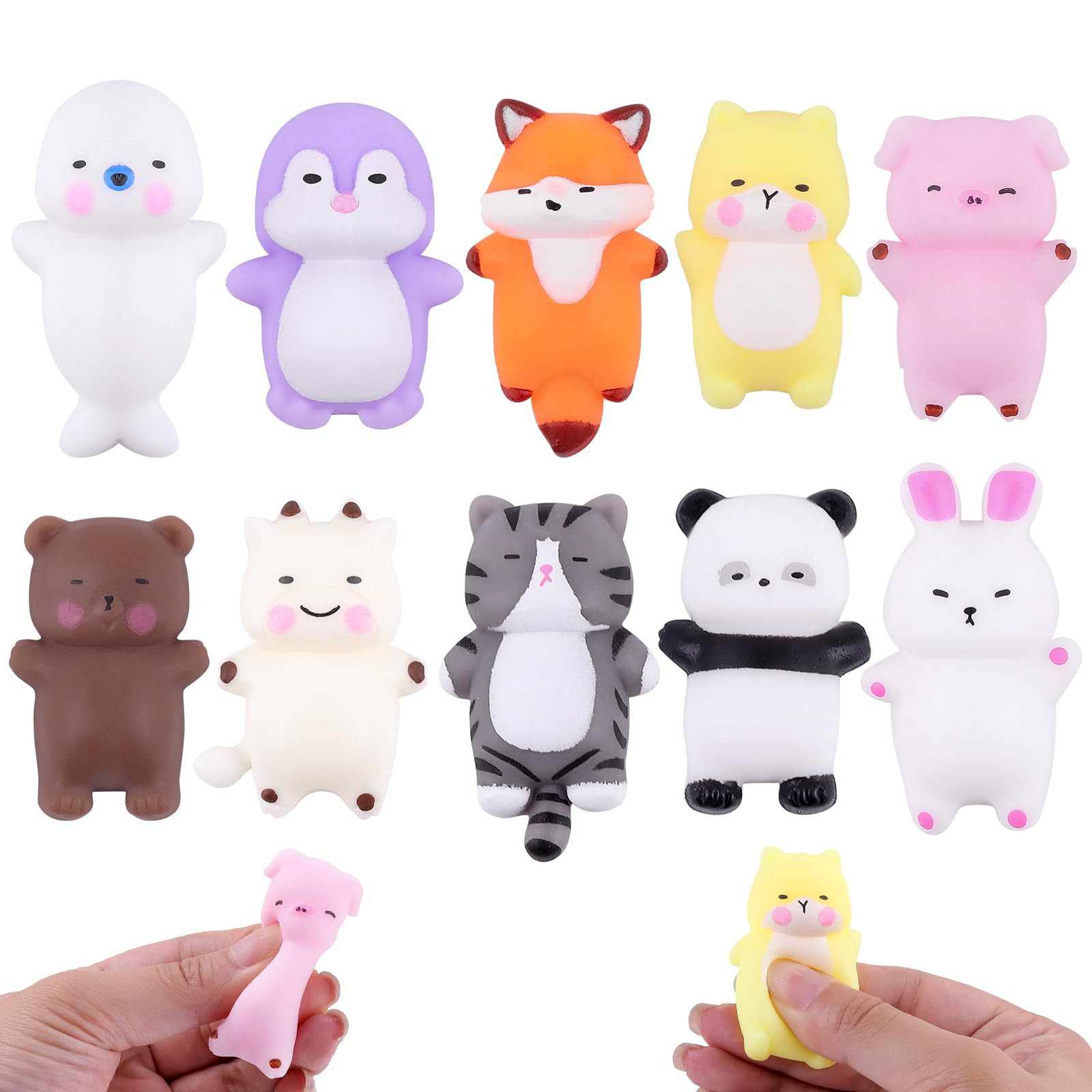 Anboor 10 Pcs Mini Animal Squishies Toy, Kawaii Animals Squeeze Stress Relief Toys for Backpacks, Mini Pig Penguin Rabbit Squishies Sensory Fidget Toys for Kids (Random Styles)