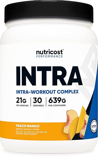 Nutricost Polvo intraentrenamiento, 30 porciones (mango melocotón), sin OMG, sin gluten, suplemento intraentrenamiento