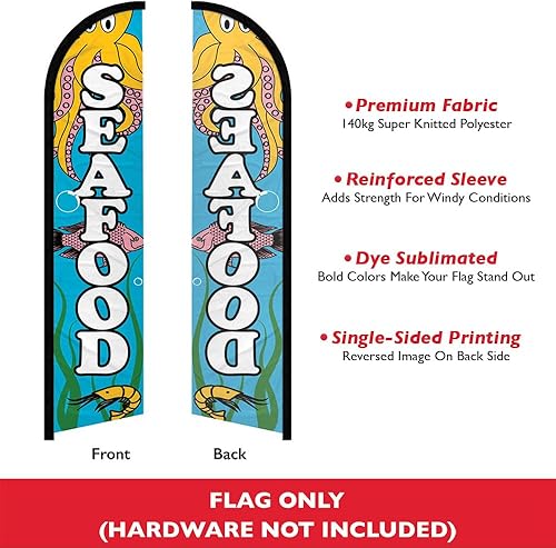 Miniatura 2 de Bandera de Swooper de manga completa sin viento de mariscos, perfecta para negocios, tiendas, tiendas, etc