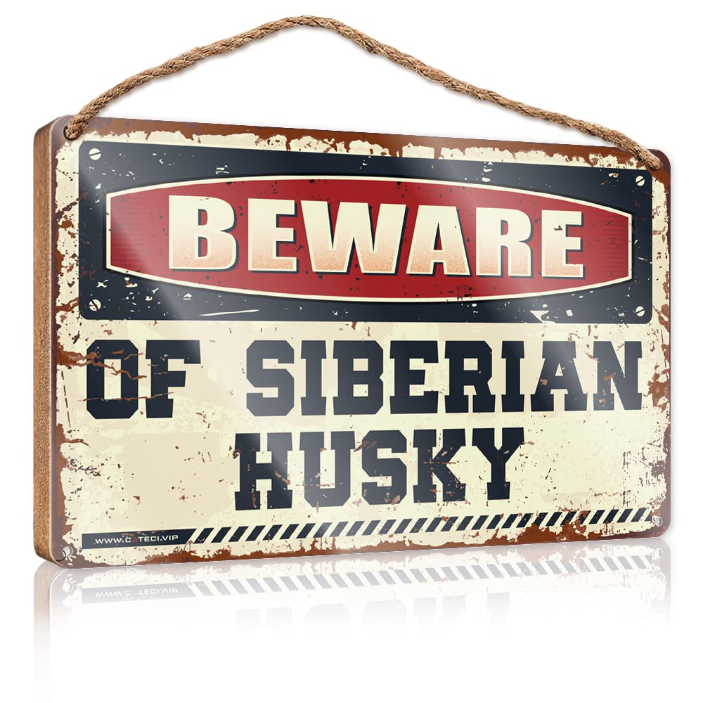 FZFN Farmhouse Door Decor Beware Of Siberian Husky Wooden Sign Summer Decorations For Home Summer Decorations For(23X35CM)