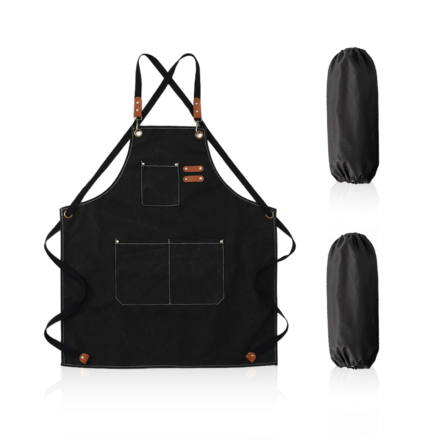 USHXVG 1 Canvas Apron, 1 Pair of Sleeves, Waterproof and Stain-Proof Apron, Multi-pocket Adjustable Apron