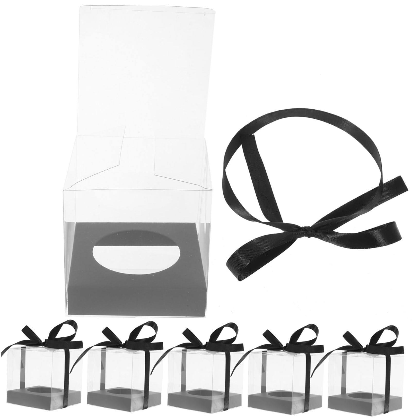 Cabilock 30pcs Clear Cake Boxes Transparent Dessert Packaging Container with Ribbon for Weddings Birthdays and Parties Cake Carrier for Mousse and