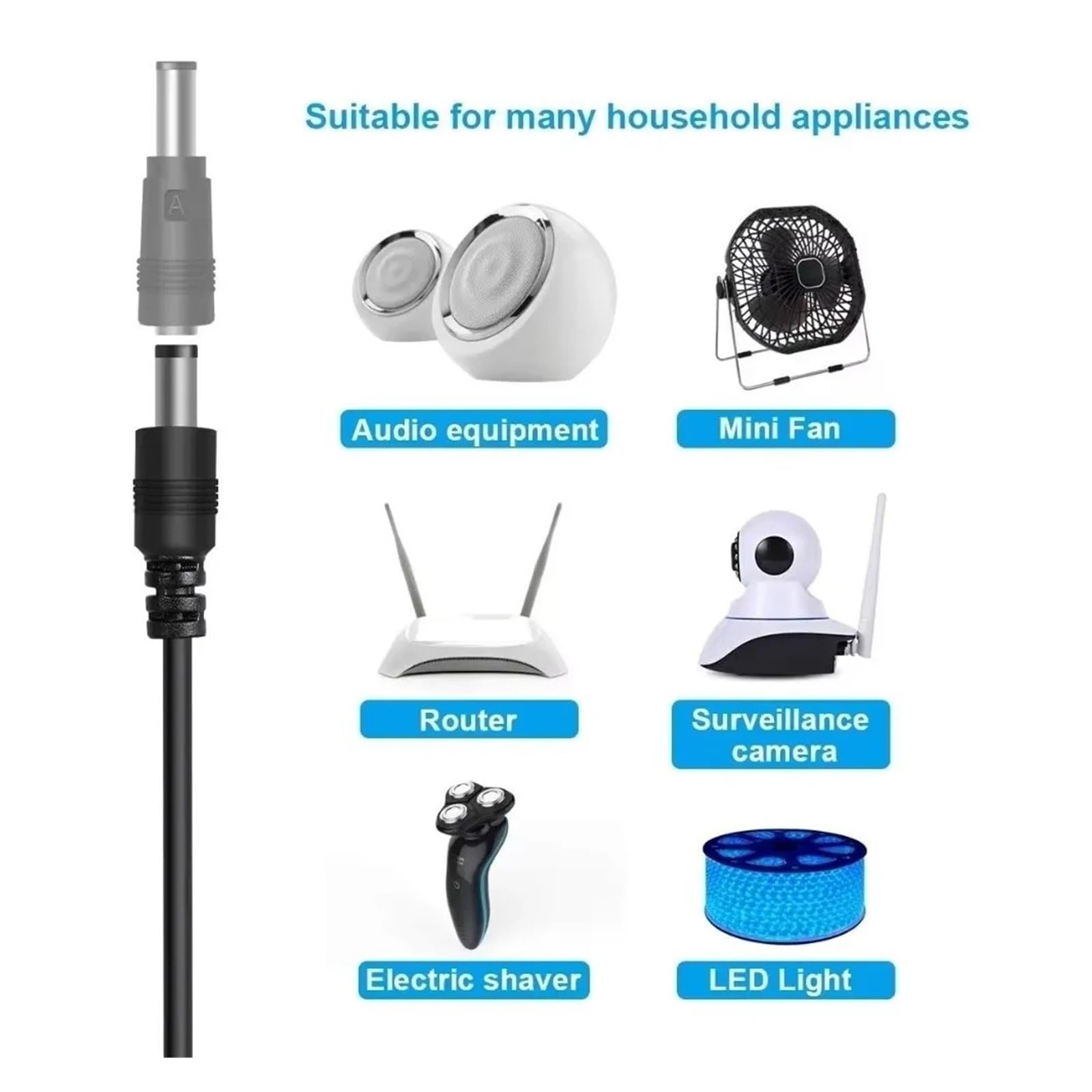 Câble de charge USB DC 5,5 x 2,1 mm 5 V 8 pointes connecteur universel