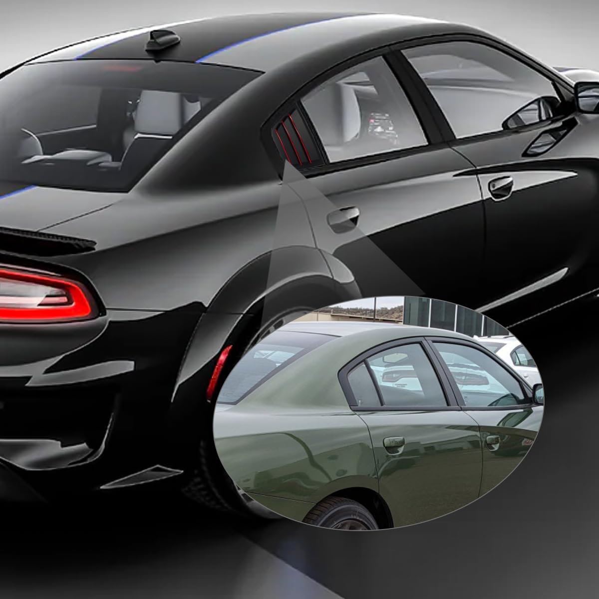 XYHGM for Dodge Charger 2011-2023 Exterior Accessories Sporty Car Rear Side Window Louvers Air Vent Scoop Shades Cover Trim Blinds 2PCS(Black with Red)