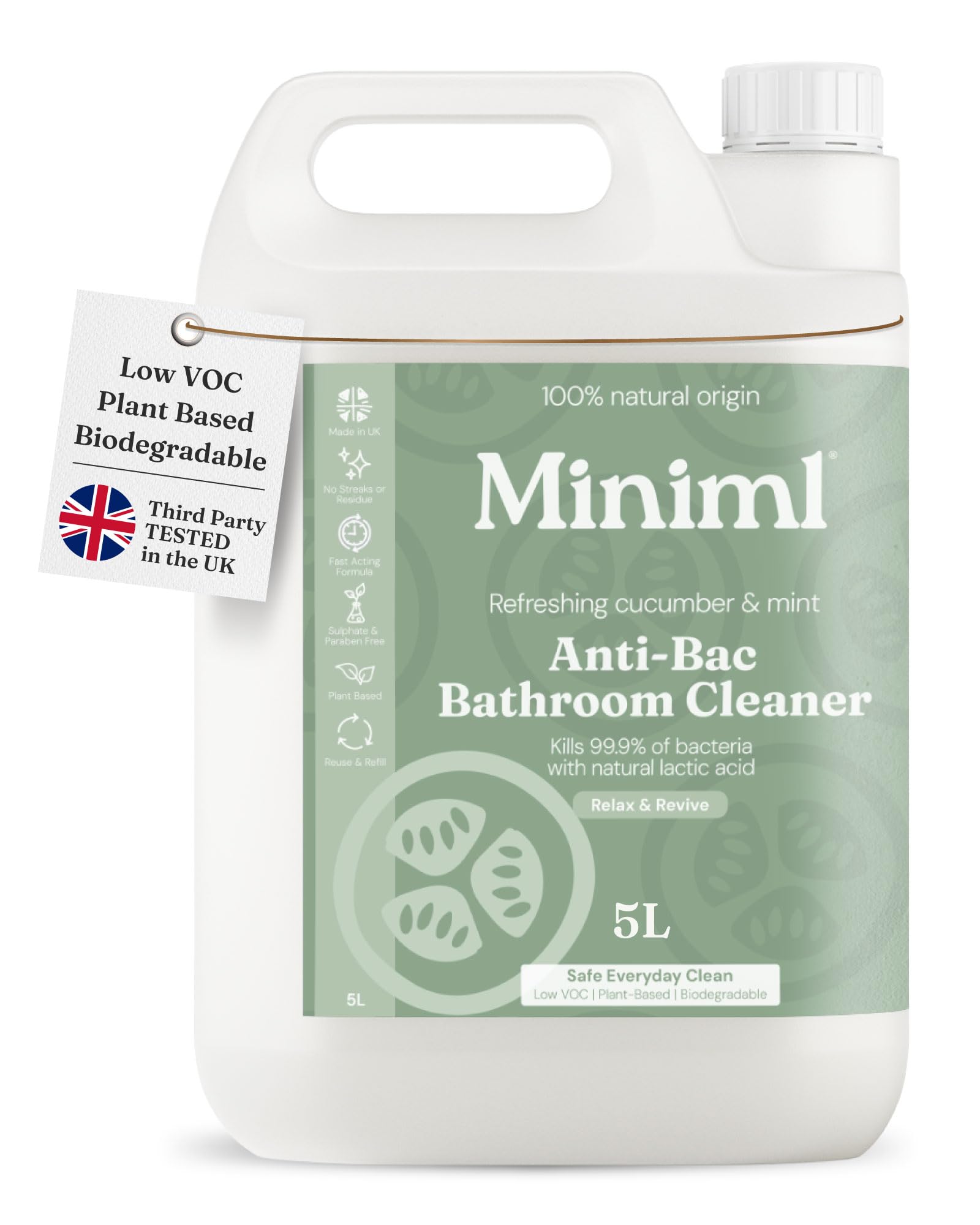 Miniml Bathroom Cleaner Cucumber  Mint 5L Refill MIN405 MIN56686