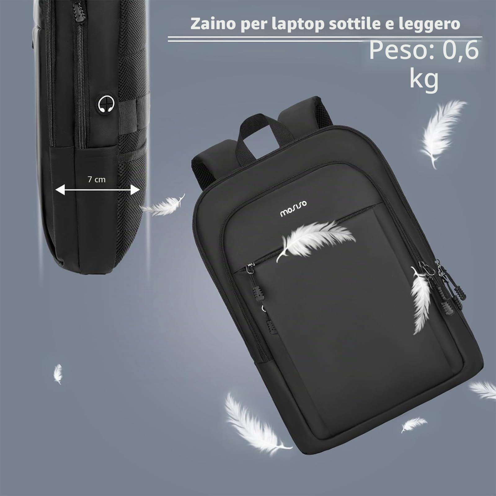 MOSISO 17,3 pollici Zaino per Laptop da Uomo, Sottile, Leggero & Compatto