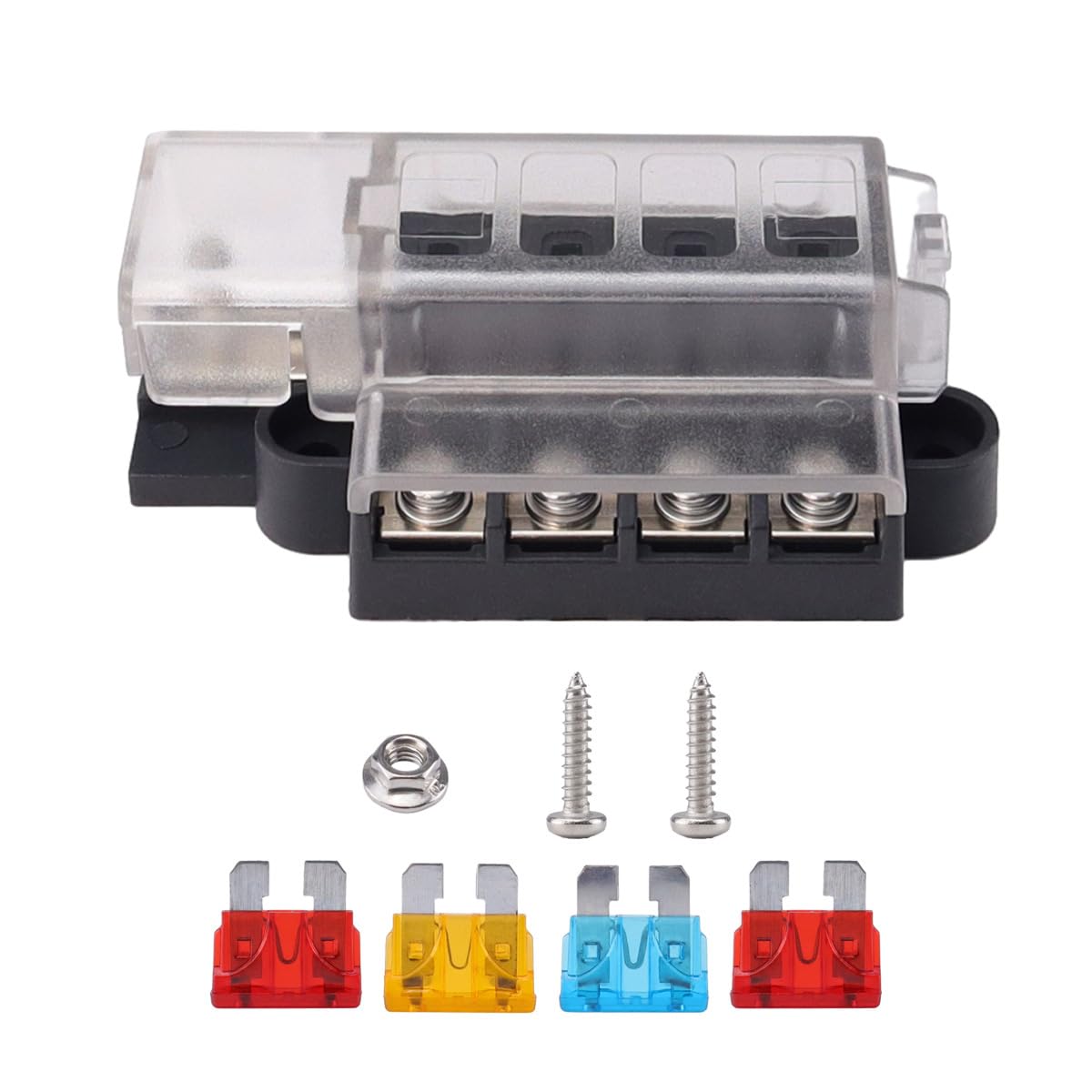 Durlo 4-Way Fuse Holder 32 V Fuse Box Car Holder, for Cars, Trucks, Boats, RVs