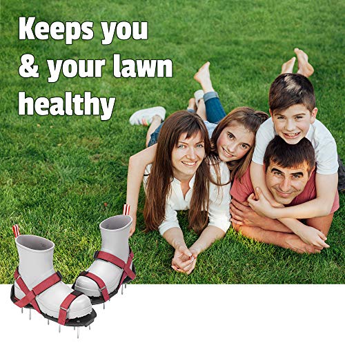 Plantnomics Lawn Aerator Shoes with Hook-and-Loop Straps, Manual, Wrench – Pre-Assembled, Adjustable, Stylish, One-Size-Fits-All – Lawn and Garden Tool Reduces Thatch, Revives Soil Health, Maroon