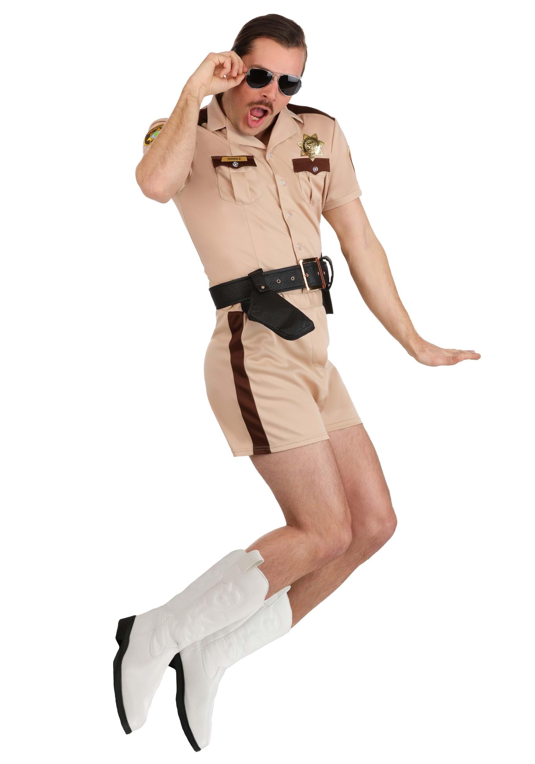Reno 911 Lt Dangle Costume for Men with Badge, Name Tag, Belt Holster, Shirt & Shorts - Movie Character Halloween Outfit Medium