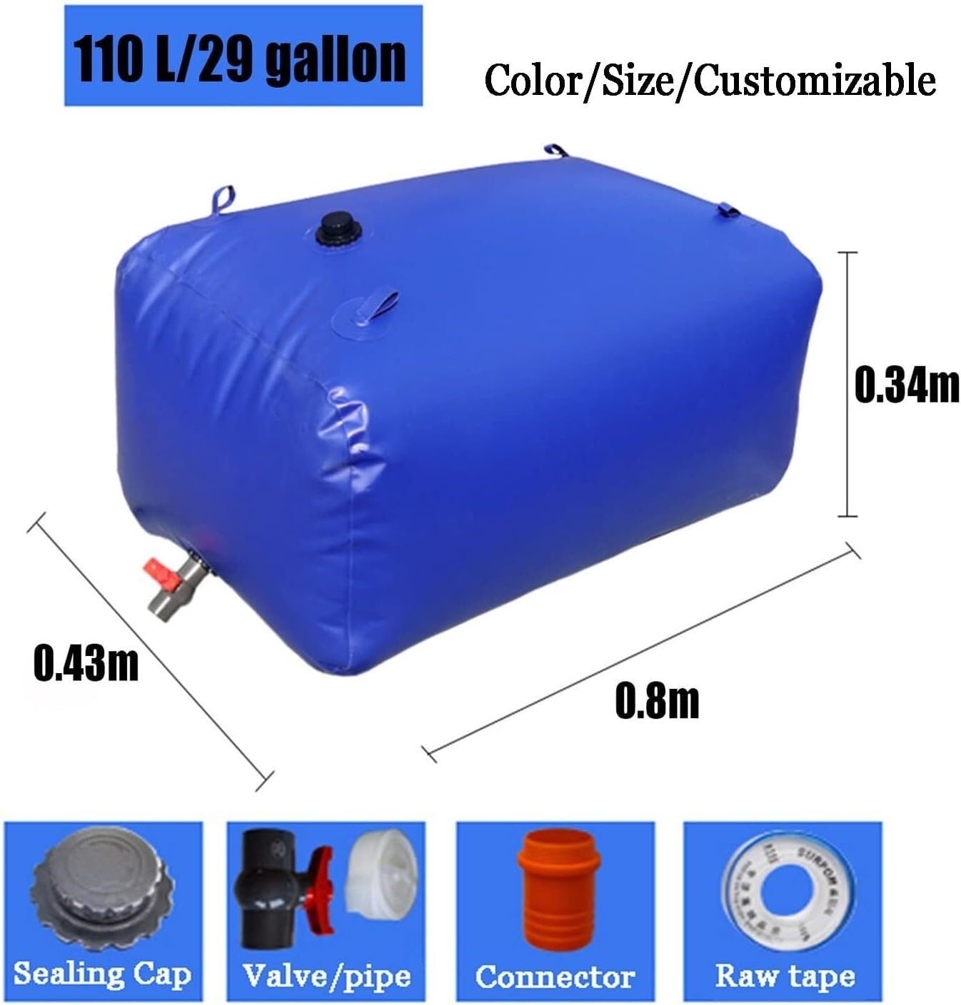 Borsa for la conservazione 'Acqua, Serbatoio di stoccaggio di liquidi Portatile, Serbatoio di stoccaggio 'Acqua di Emergenza for Campeggio all'aperto(0.8 * 0.43 * 0.34m/110L)