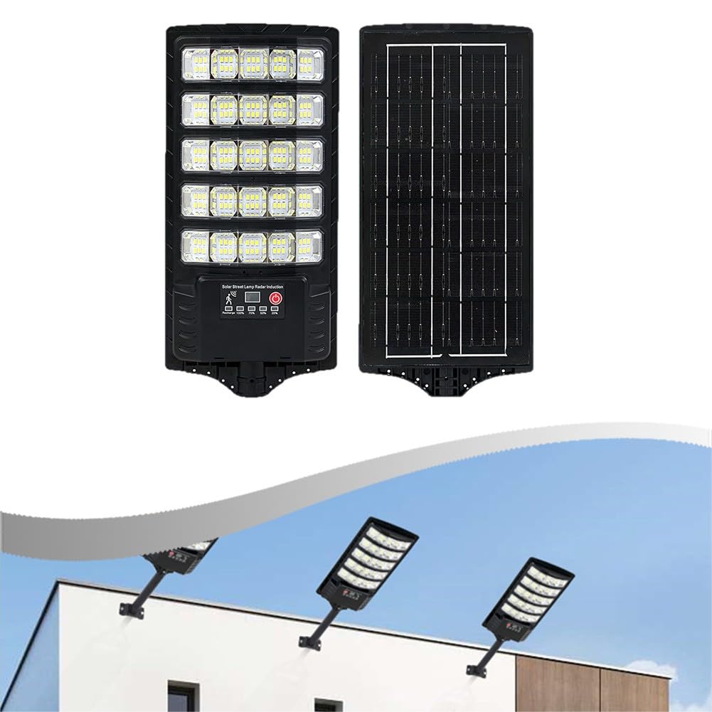 Lampe solaire LED d'extérieur 300 W, pour capteur automatique du crépuscule à l'aube, lampe de sécurité de jardin étanche avec chargement USB, terrasse, camping - Noir
