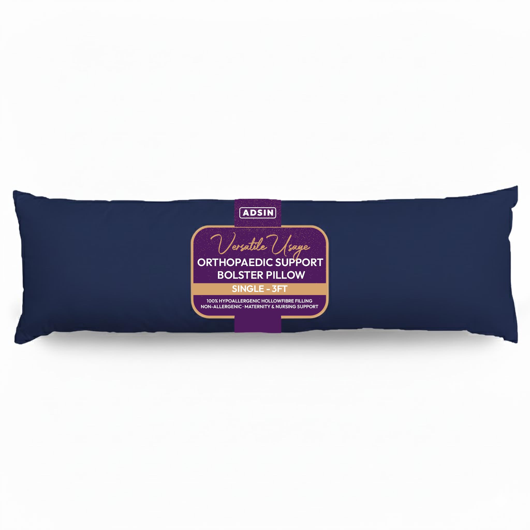 adsin Bolster Pillow with Case - Pregnancy Maternity Orthopaedic Support Pillow with Case Navy Blue (King 5ft)