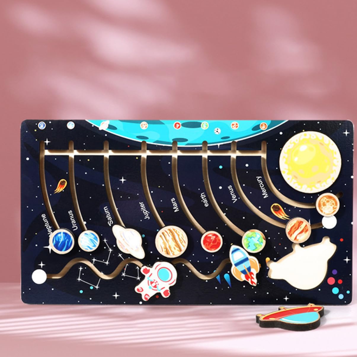 Toddmomy Puzzle Pianeti in Legno per Bambini, Solare | Nero, Attività Prescolari, Gioco Educativo, Conoscenza di Forme e Colori, 1 Confezione