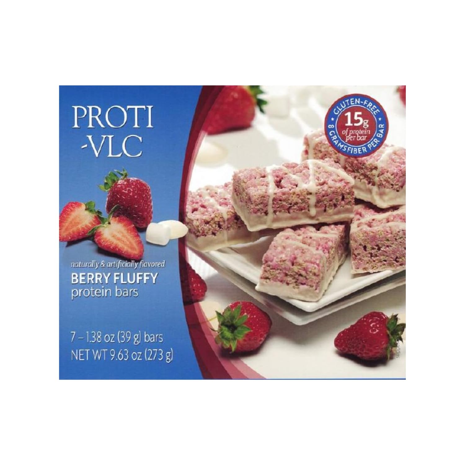 ProtiFitLow Calorie Snack Bar for Healthy Diets, High Protein, 15g Protein, Low Carb, Low Sugar, Ideal Protein Compatible, 7 Servings Per Box (Berry Fluffy)