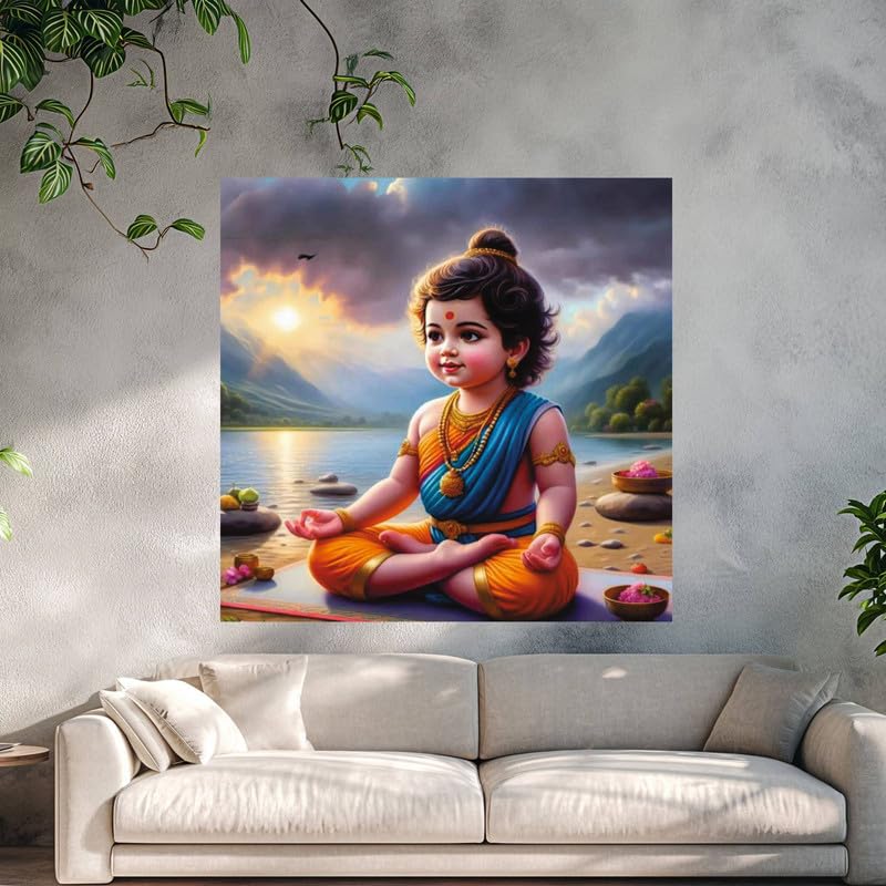 Image of British Terminal Cute little Bal Gopal Baby God Krishna| Kanha Ji | Laddu Lord Makhan Chor Painting Religious Poster for Pregnant Women for wall (matt thin vinyl,sticker,multicolor,unframed)| bj396
