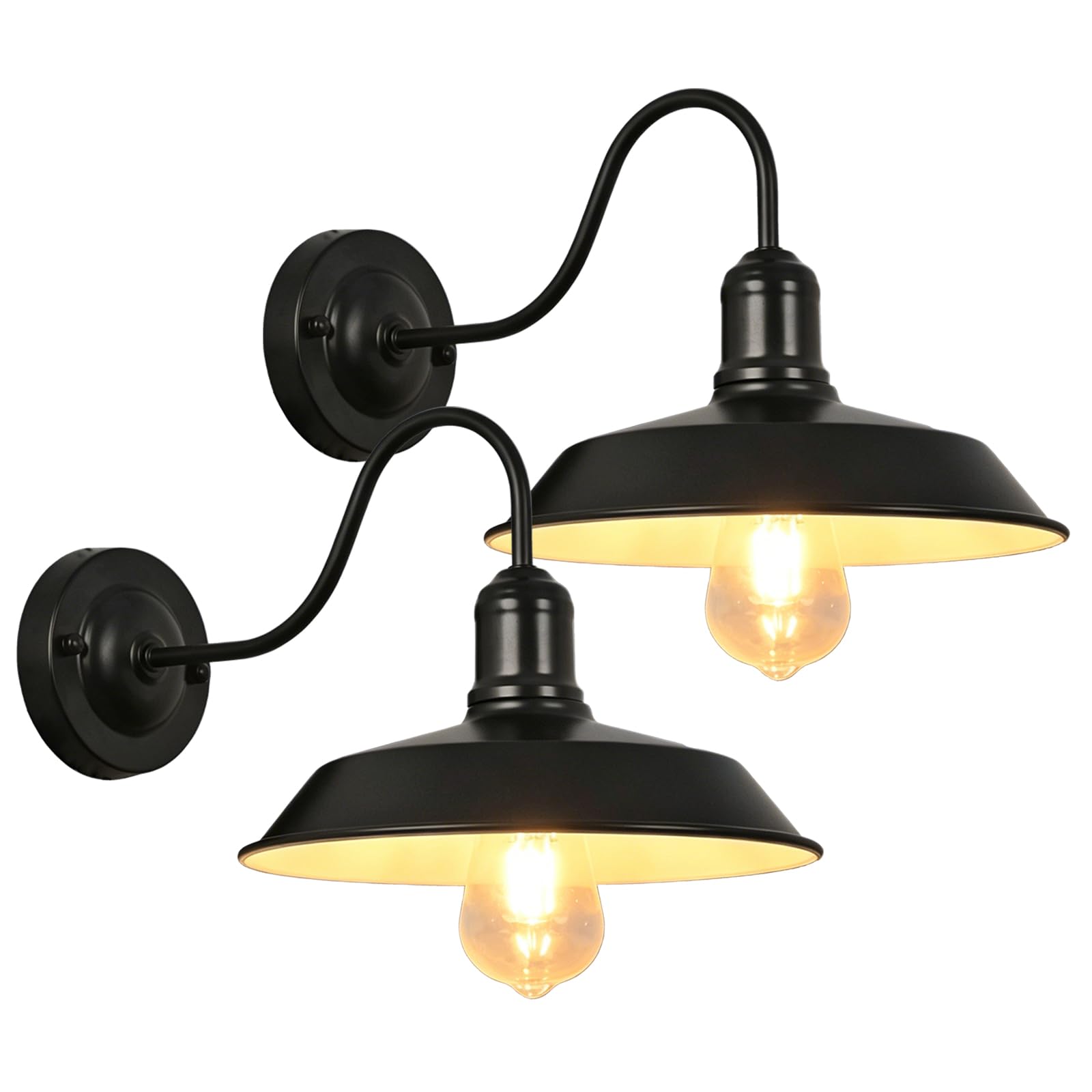 Moddeny 2 Pack Retro Outdoor Wall Lights, Iron Gooseneck Barn Light Black Porch Wall Light Fixtures Anti-Rust Waterproof Farmhouse Exterior Light for Porch Garage Patio Doorway