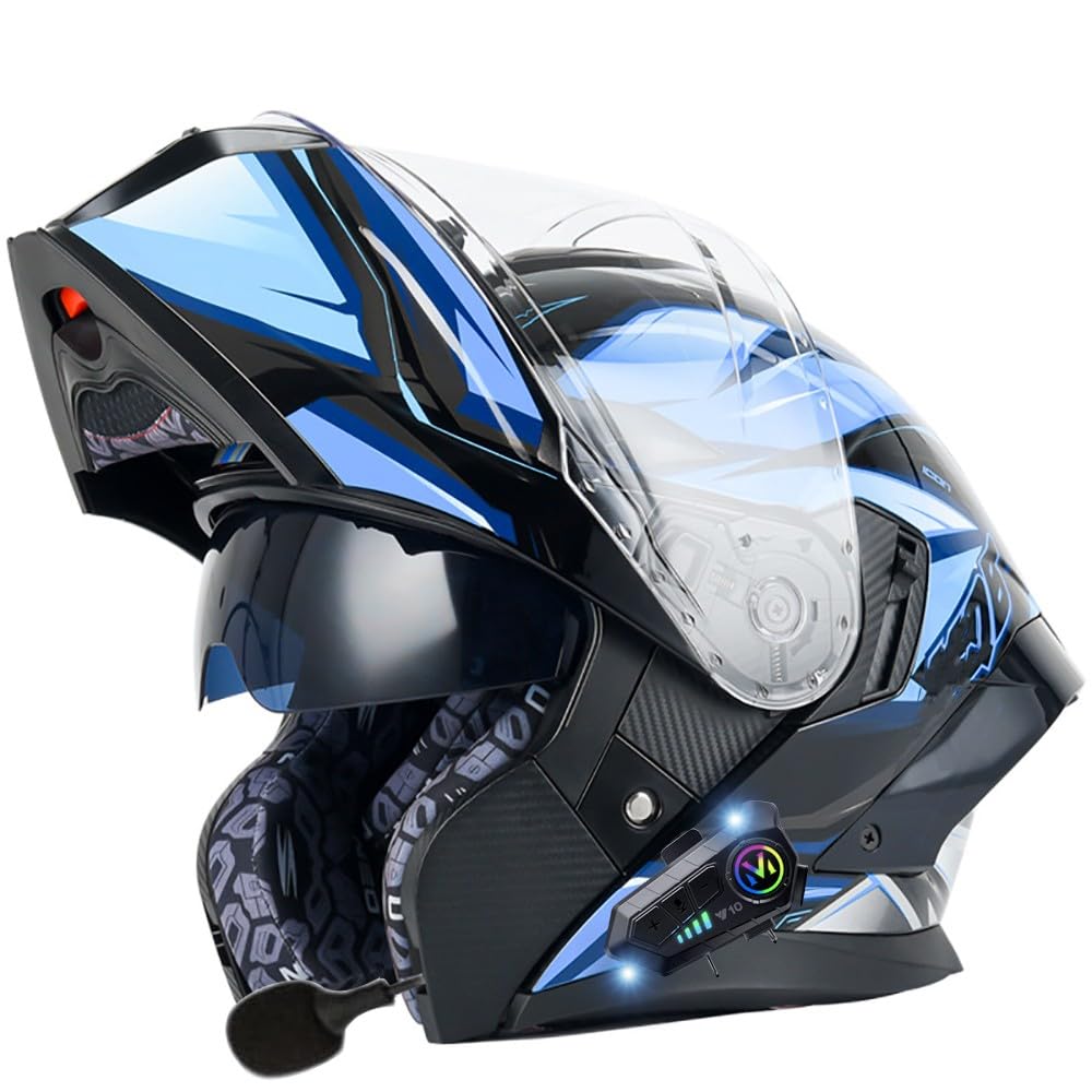 Beyswage Men's D Motorcycle Helmet Flip-Up Modular Motorbike Helmets With Bluetooth, Ece Approve Helmet, Modular Crash Helmet Ouble Visor Scooter Helmet For Adult Wo Sports Touring