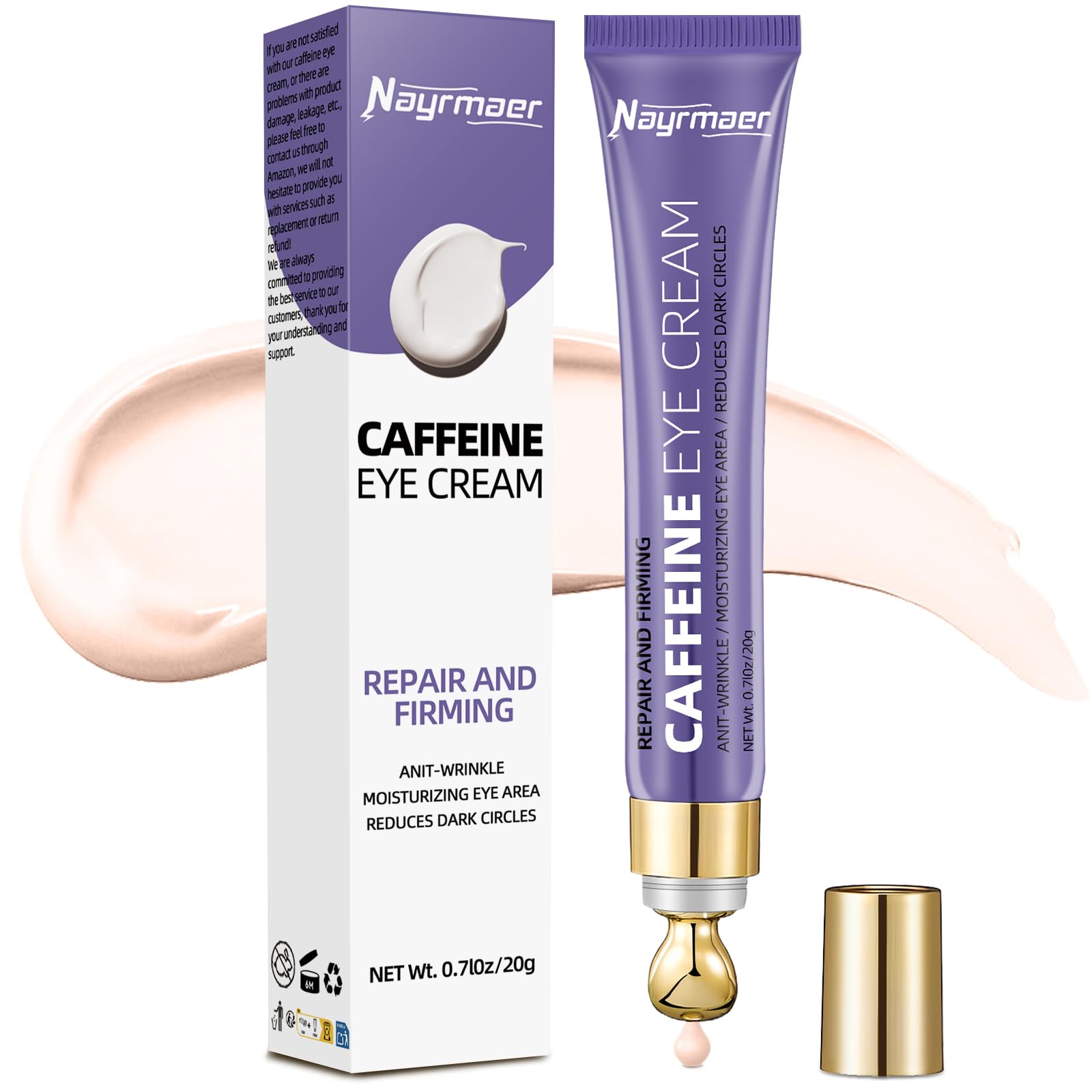 Crema Contorno Occhi alla Caffeina 20g, Riduce le Occhiaie e il Gonfiore, Contiene Niacinamide e Acido Ialuronico, Idratante, Adatta a Tutti i Tipi di Pelle